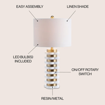 Wellington 26.5" Quatrefoil Striped Resin LED Table Lamp - JONATHAN Y